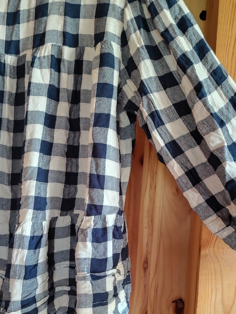 Women's Navy and White Check Peasant Top - Picture 4 of 4